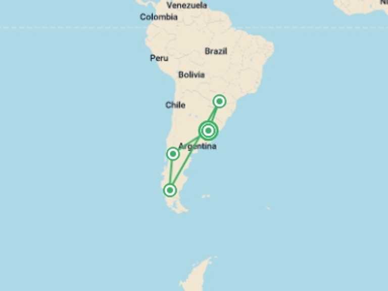 Map of Puerto Iguazu Natural landmarks sightseeing Tour with 4 destination visits for the trip: Patagonian Adventure
