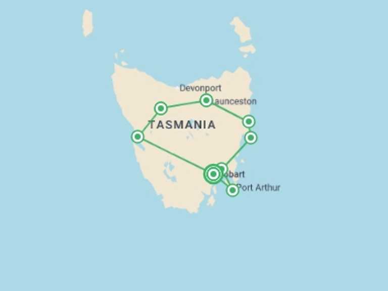 Map of Australia Tour with 8 destination visits for the trip: Perfect Tasmania