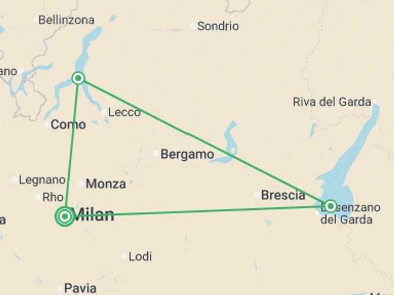 Map of Mediterranean Walking Tour with 6 destination visits for the trip: Bernina Train, Northern Italy & Cinque Terre