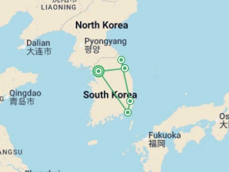 Map itinerary of Seoul Tour in August 2027 with 5 destination visits for the trip: Cycle South Korea