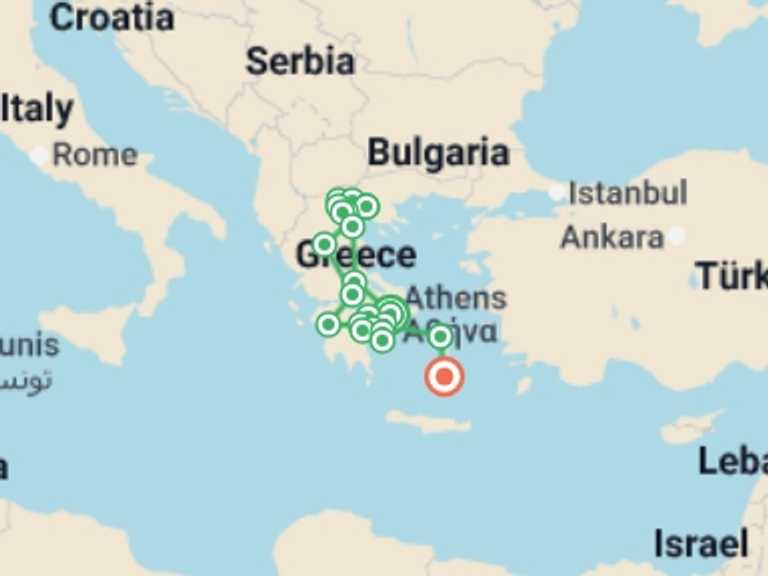 Map of Greece Tour with 8 destination visits for the trip: One Country - Numerous Cities And Islands