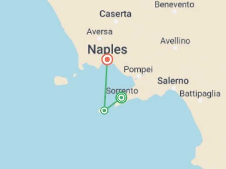 Map of Naples Food Tour with 3 destination visits for the trip: Sorrento Escape, Private Tour