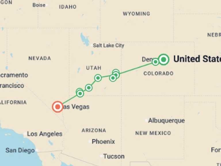 Map of Denver National parks Tour with 6 destination visits for the trip: Utah's Mighty Five