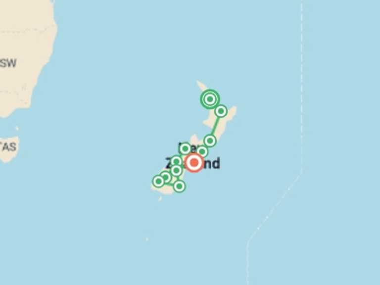 Map of New Zealand Local culture Tour with 11 destination visits for the trip: New Zealand Uncovered