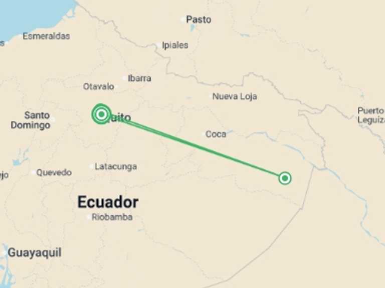 Map itinerary of South America Tour in September 2026 with 3 destination visits for the trip: Ecuador Amazon Adventure - 6 days