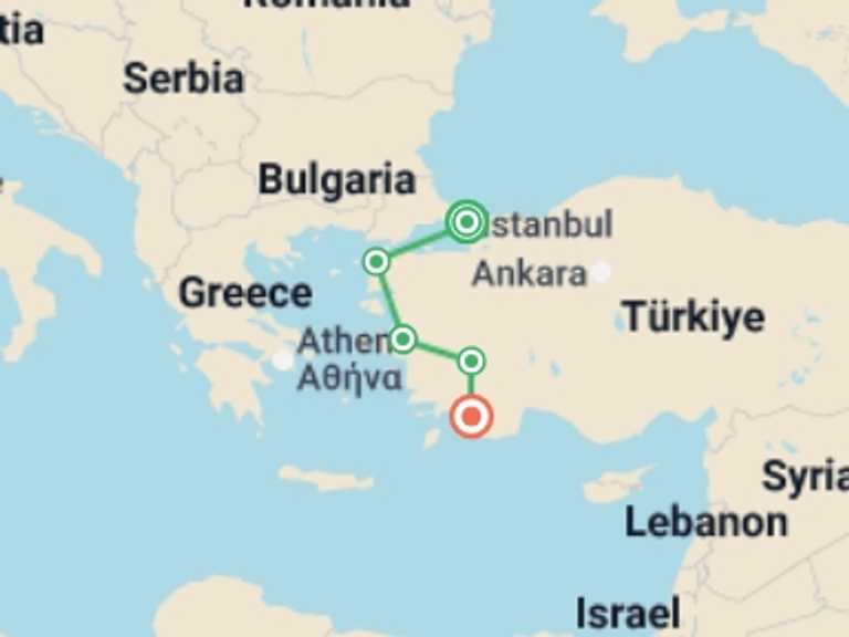 Map itinerary of Europe Tour in Fall with 5 destination visits for the trip: Spirit of Turkey - 9 days