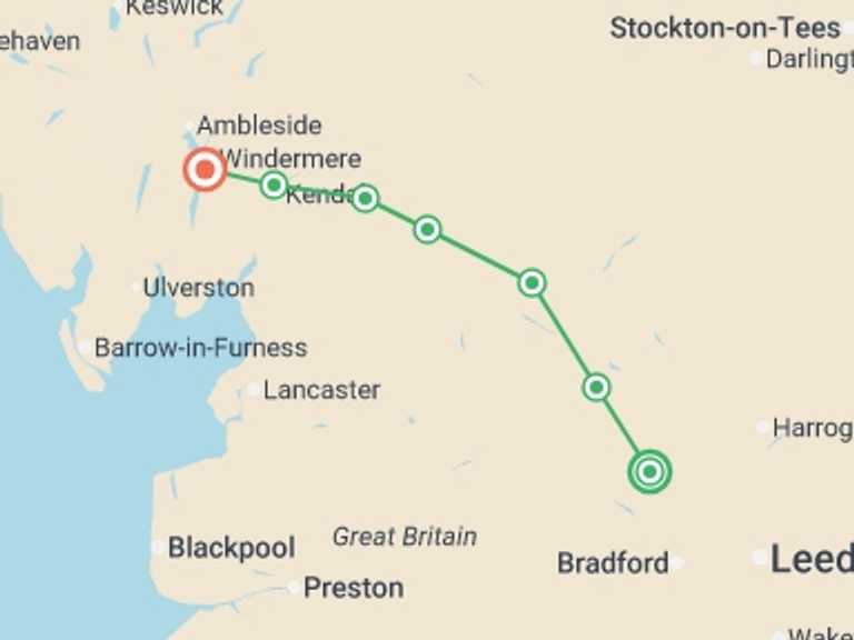 Map of Europe Sightseeing Tour with 8 destination visits for the trip: The Dales Way