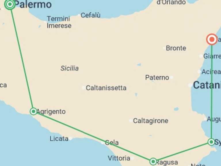 Map of Palermo Sightseeing Tour with 5 destination visits for the trip: Sizzling Sicily - 7 days 