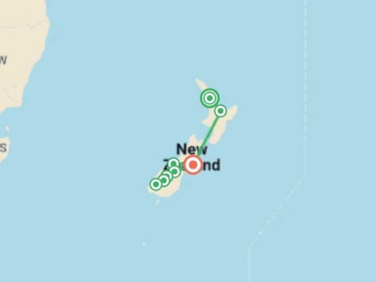 Map of Auckland Sightseeing Tour with 8 destination visits for the trip: South Island Explorer - 12 days