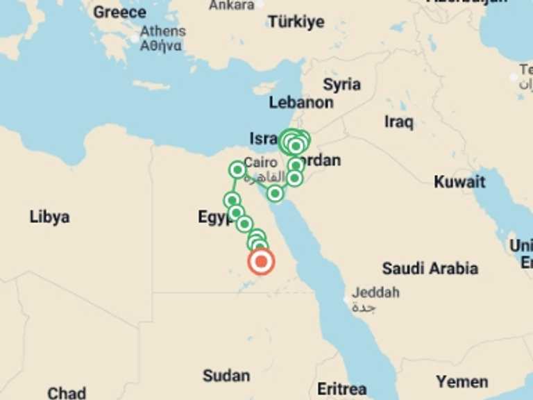 Map of 16-Day Luxor Tour with 11 destination visits for the trip: Contrasts of the East and Essences of Egypt