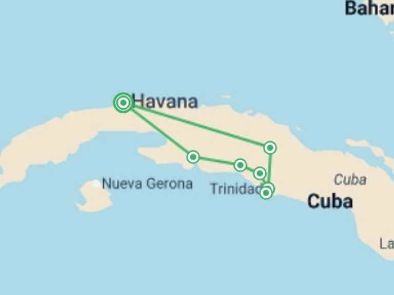 Map of North America Tour with 6 destination visits for the trip: Cuban Highlights Ride