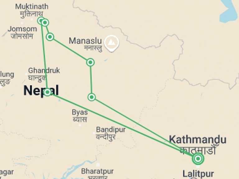 Map of 12-Day Pokhara Tour with 7 destination visits for the trip: Annapurna Singletrack Circuit
