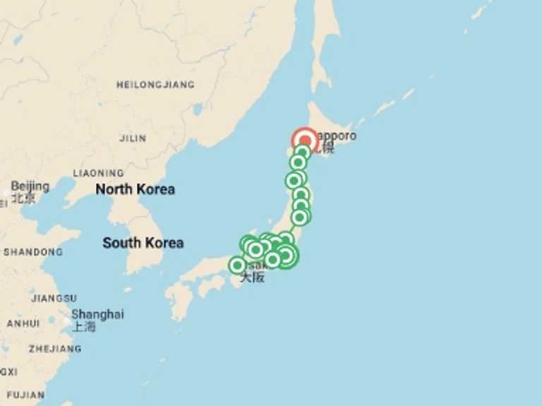 Map of Japan Tour with 11 destination visits for the trip: Journey to the Heart of Japan, Ending in Sapporo