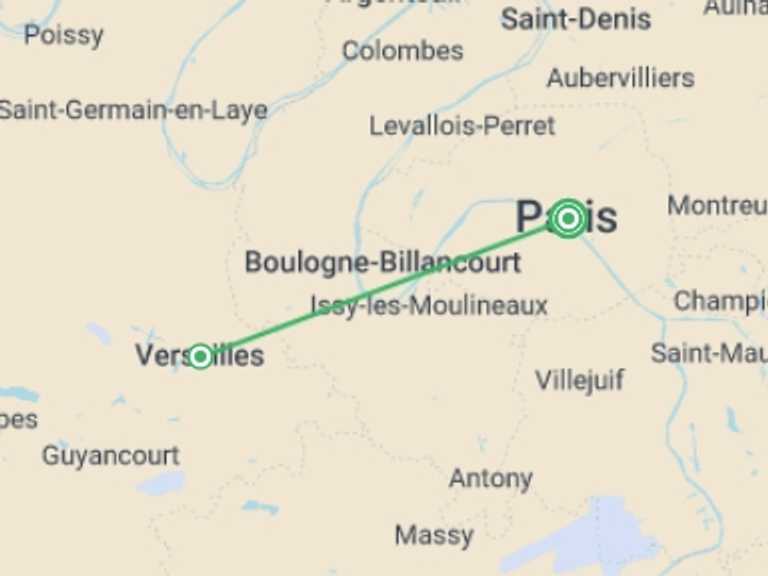 Map itinerary of Mediterranean Tour in August 2026 with 2 destination visits for the trip: Highlights of Paris & Versailles - 5 days