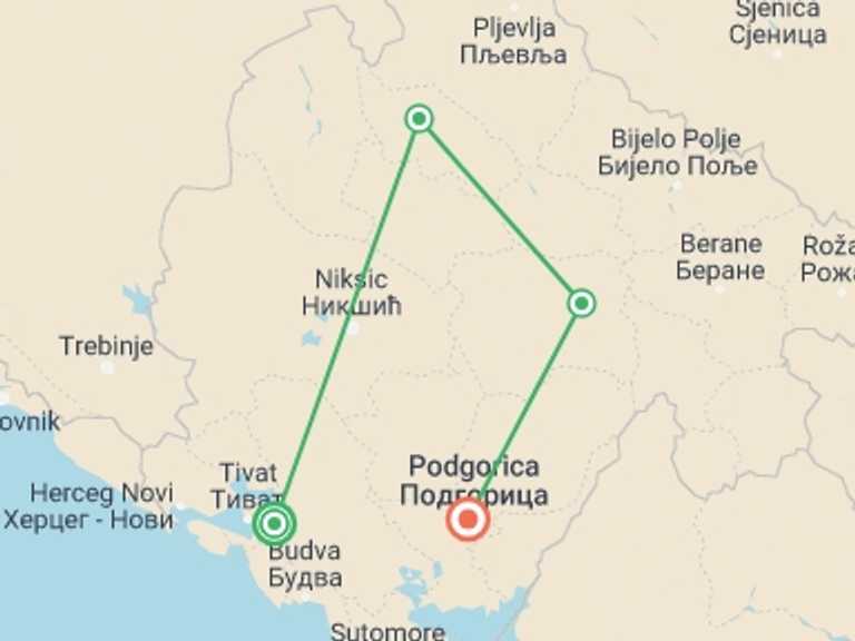 Map itinerary of Kotor Tour in June 2027 with 4 destination visits for the trip: Discover Montenegro