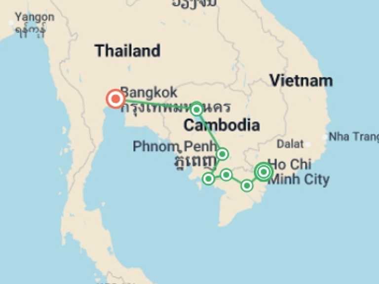 Map itinerary of Bangkok Tour in Summer with 8 destination visits for the trip: Southeast Asia Family Adventure