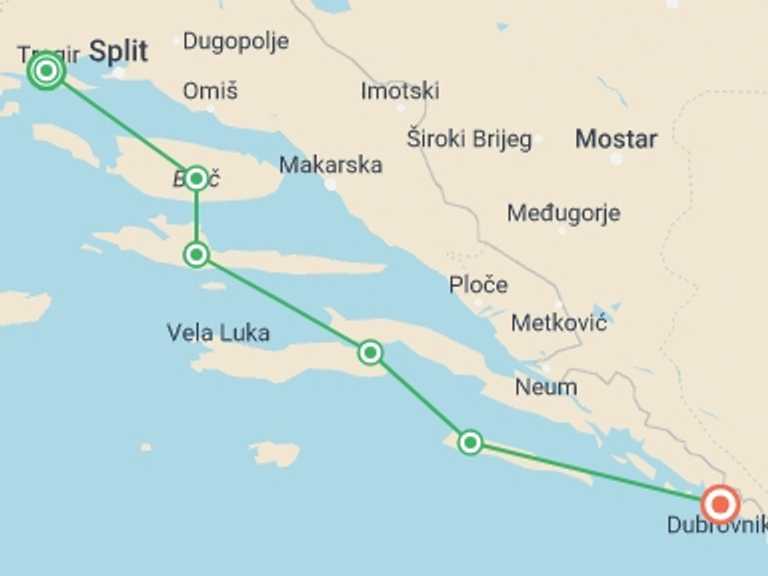 Map itinerary of Brac Tour in June 2026 with 6 destination visits for the trip: Dalmatian Coast Island Hopping