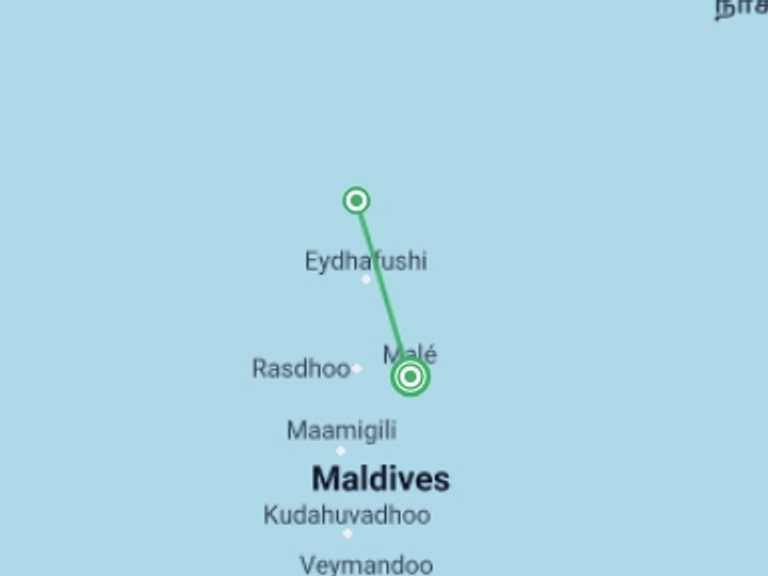 Map of Male Beach Tour with 2 destination visits for the trip: Maldivian Delight, Private Tour