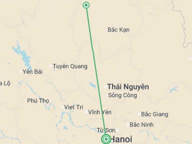 Map itinerary of South East Asia Tour in Fall with 2 destination visits for the trip: Hanoi to Ba Be National Park - 3 days