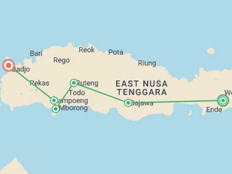 Map of Asia Wildlife Tour with 7 destination visits for the trip: Komodo & Flores Adventure
