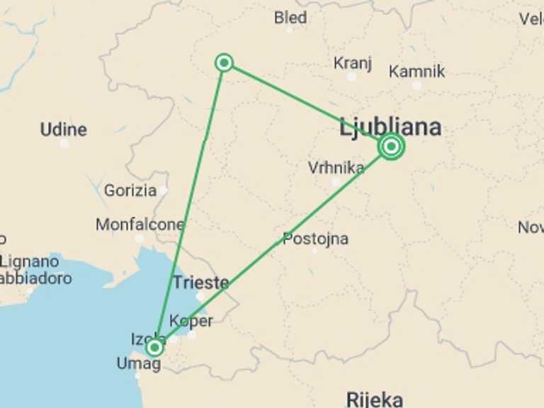 Map itinerary of Slovenia Tour in Summer with 3 destination visits for the trip: Slovenia Discovery