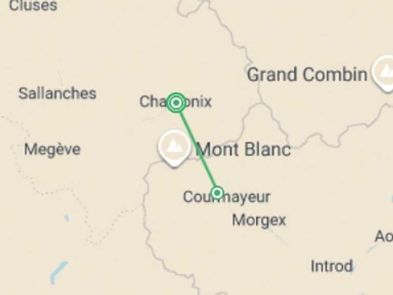 Map of Mont Blanc Adventure Tour with 3 destination visits for the trip: Mont Blanc Explorer