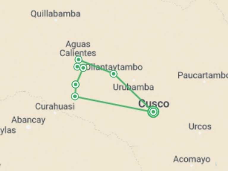 Map of Lima Adventure Tour with 9 destination visits for the trip: The Salkantay Trek