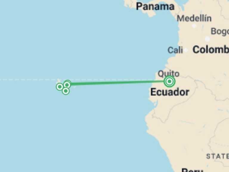 Map itinerary of Quito Tour in November 2025 with 5 destination visits for the trip: Galapagos Encounter: Southern Islands (Grand Queen Beatriz)