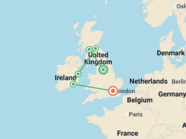 Map itinerary of London Tour in Summer with 6 destination visits for the trip: Britain and Ireland Delight