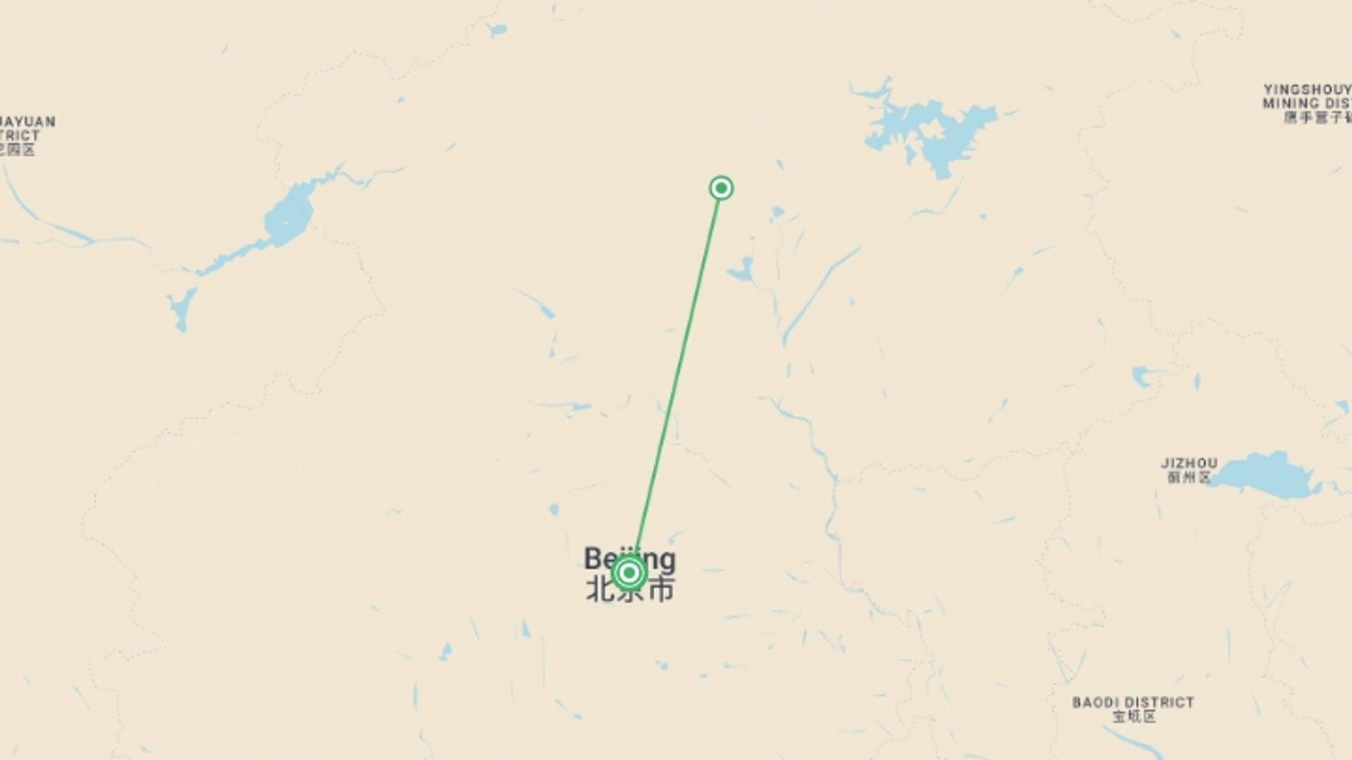 A map showing the tour itinerary for the trip: 2 Days Beijing Tour from Tianjin Xingang Port, starting in Beijing, China and ending in Beijing, China going through 0 other destinations.