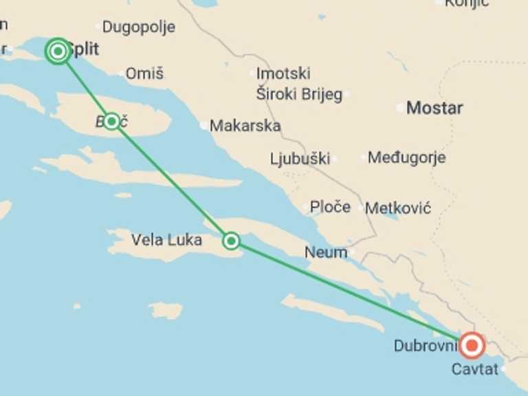 Map of 6-Day Mediterranean Tour with 4 destination visits for the trip: Croatia Real Food Adventure