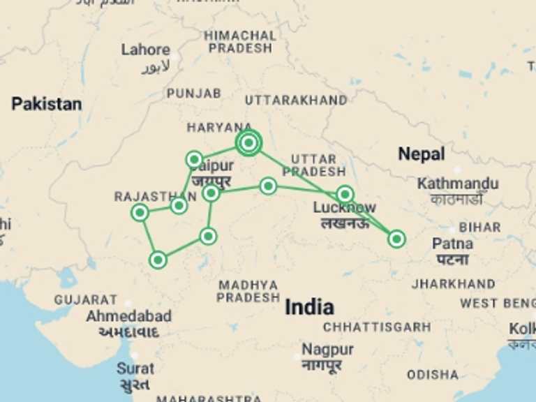 Map of Udaipur City sightseeing Tour with 10 destination visits for the trip: The Essence of India
