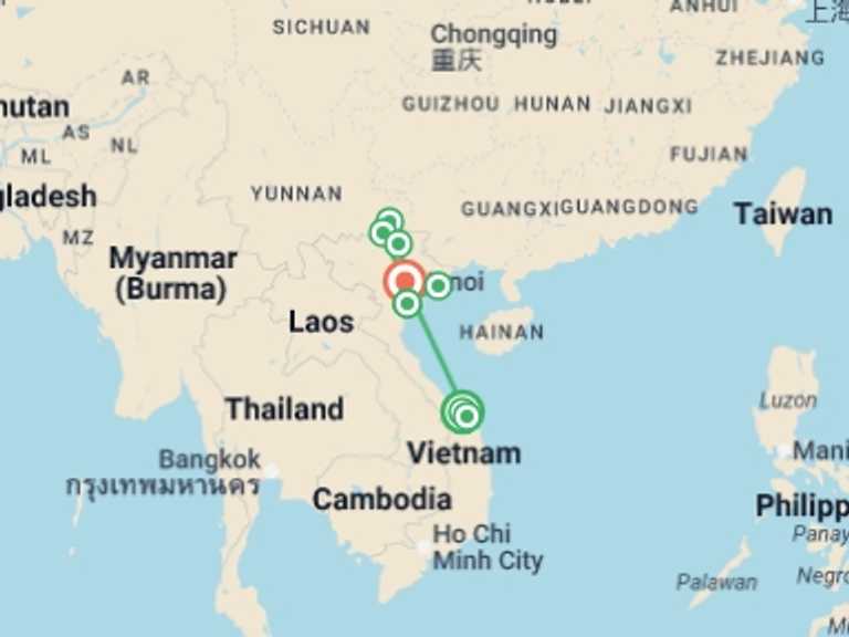 Map itinerary of Asia Tour in November 2026 with 8 destination visits for the trip: Vietnam: See & Experience it all in 11 days, Luxury Tour