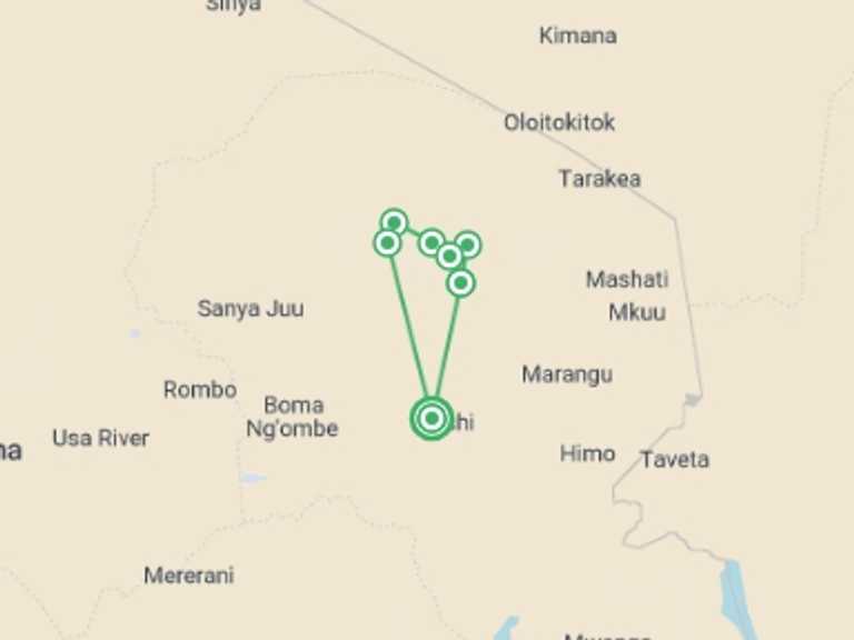 Map of Africa Tour with 8 destination visits for the trip: Kilimanjaro Machame Trek