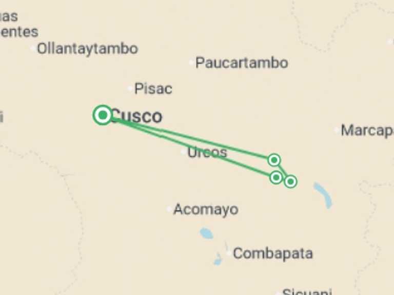 Map of 4-Day Cusco Tour with 4 destination visits for the trip: Ausangate Trek 4D/3N