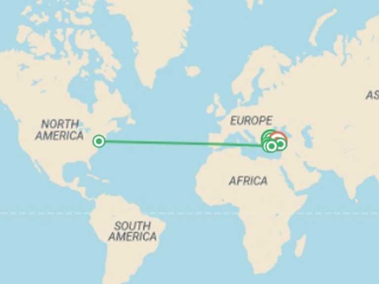 Map itinerary of Istanbul Tour in August 2027 with 8 destination visits for the trip: Turkey Highlight Tour with Seven Churches