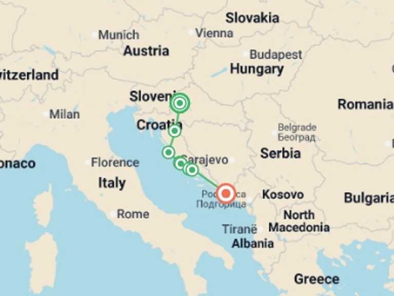 Map of Balkans Tour with 6 destination visits for the trip: Upgraded - Highlights of Croatia