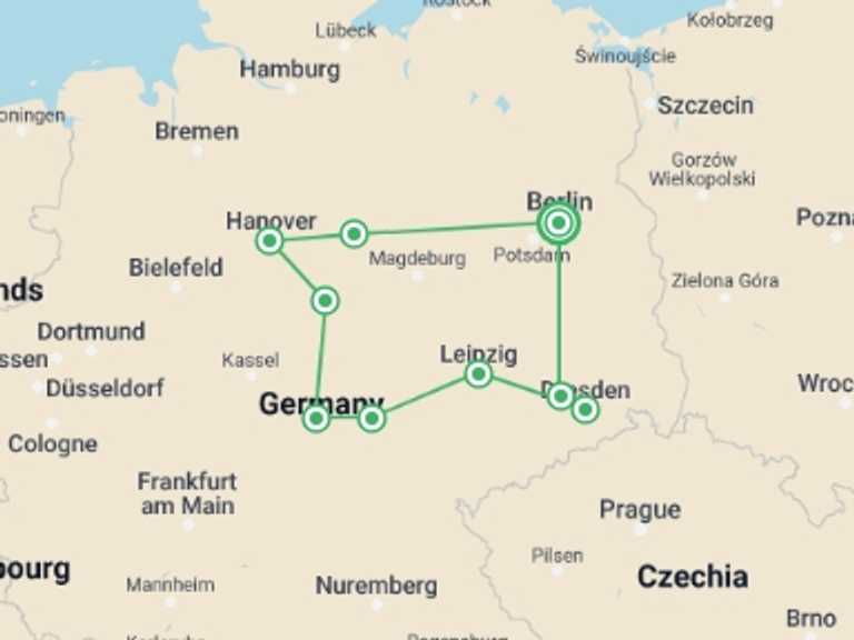 Map itinerary of Berlin Tour in Winter with 4 destination visits for the trip: Adventure in the Heart of Germany
