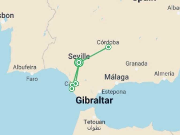 Map of Mediterranean Christmas markets Tour with 3 destination visits for the trip: Andalusian Christmas (port-to-port cruise)