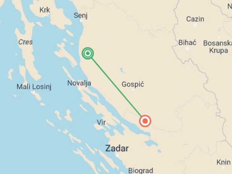 Map itinerary of Europe Tour in July 2027 with 3 destination visits for the trip: Croatia National Parks and Premuzic Trail Trekking tour