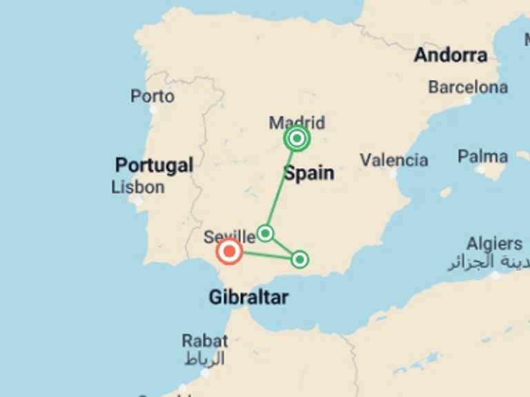 Map of Spain Tour with 4 destination visits for the trip: Journeys: Discover Spain