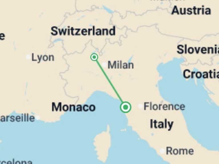 Map itinerary of Italy Tour in November 2025 with 2 destination visits for the trip: Tuscany Spa Break - 8 days