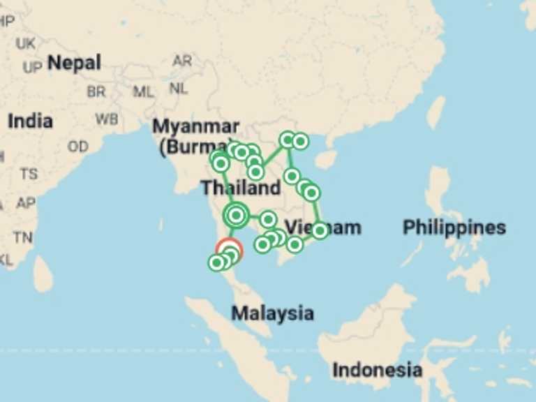 Map itinerary of Hanoi Tour in September 2026 with 26 destination visits for the trip: Epic Southeast Asia: River Cruises & Karst Mountains