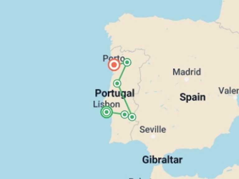 Map of a Natural landmarks sightseeing Tour with 9 destination visits for the trip: The Charming Portugal Highlights