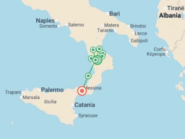 Map of Europe Explorer Tour with 4 destination visits for the trip: Calabria Unveiled