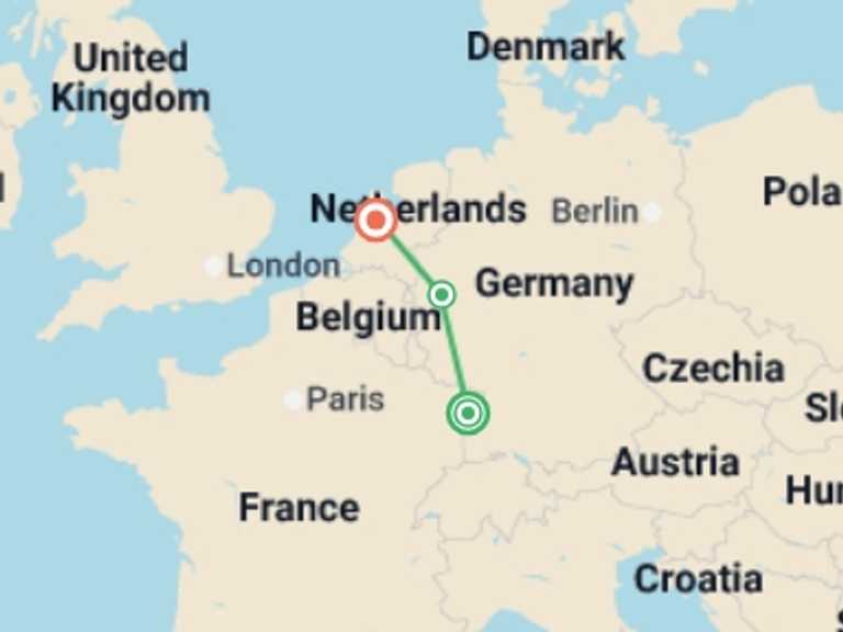 Map of Europe Tour with 3 destination visits for the trip: Rhineland and Dutch Christmas