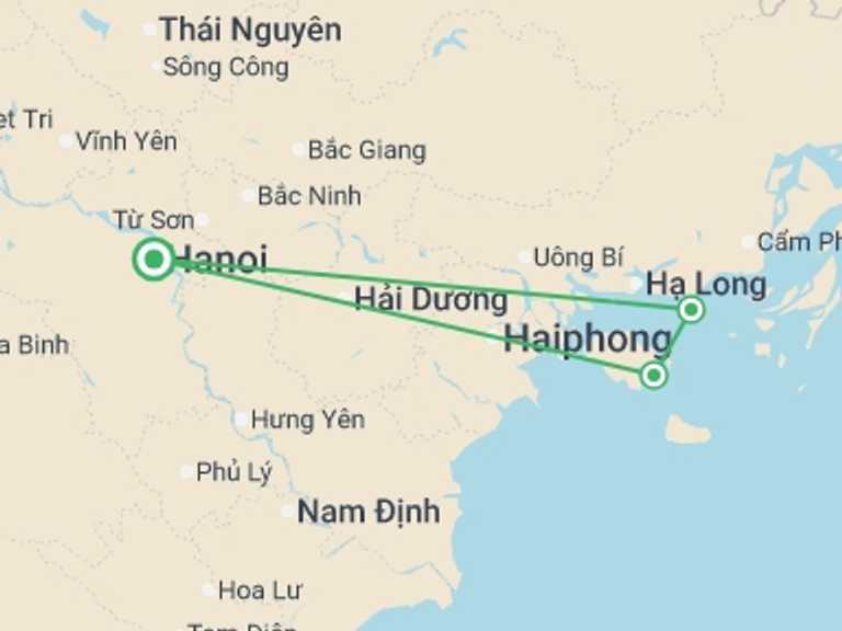 Map itinerary of South East Asia Tour in Summer with 3 destination visits for the trip: Luxury Cruise to Lan Ha Bay 2 days 1 night
