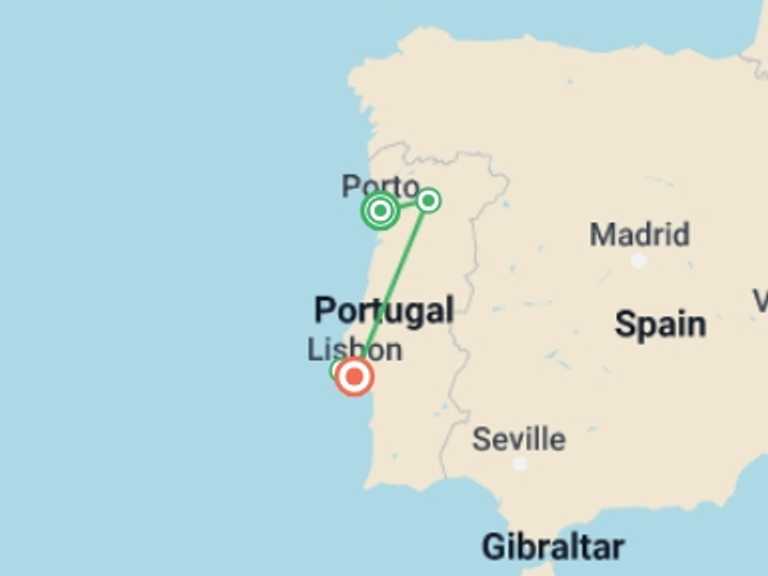 Map of Lisbon Cultural, religious and historic sites Tour with 4 destination visits for the trip: Highlights of Portugal