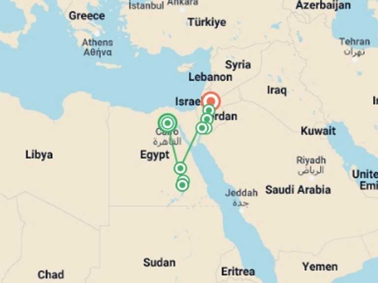 Map itinerary of Africa Tour in Fall with 8 destination visits for the trip: Egypt & Jordan Adventure