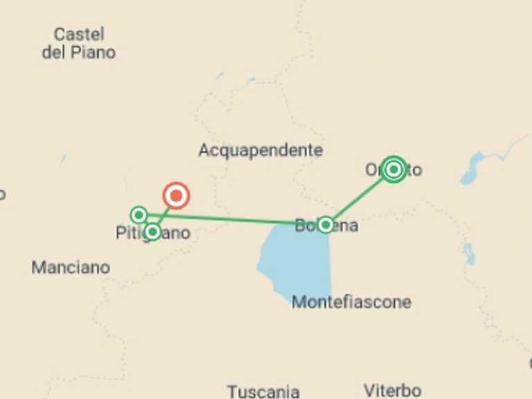 Map of a Sightseeing Tour with 4 destination visits for the trip: Hilltop Towns of Italy